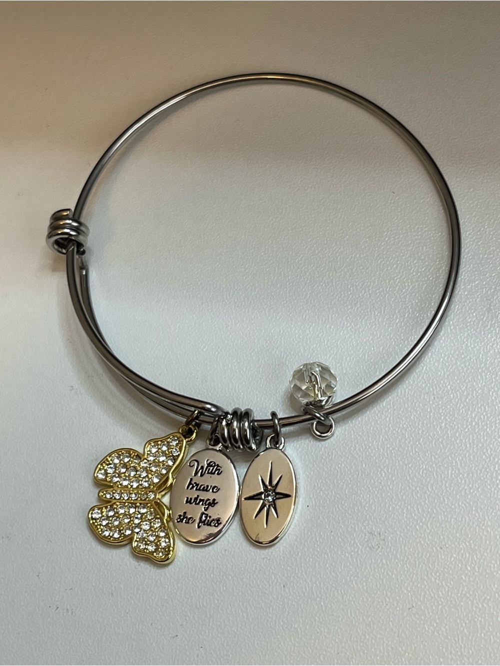 Believe by Brilliance Silver Tone Butterfly  Theme Expandable Charm Bracelet